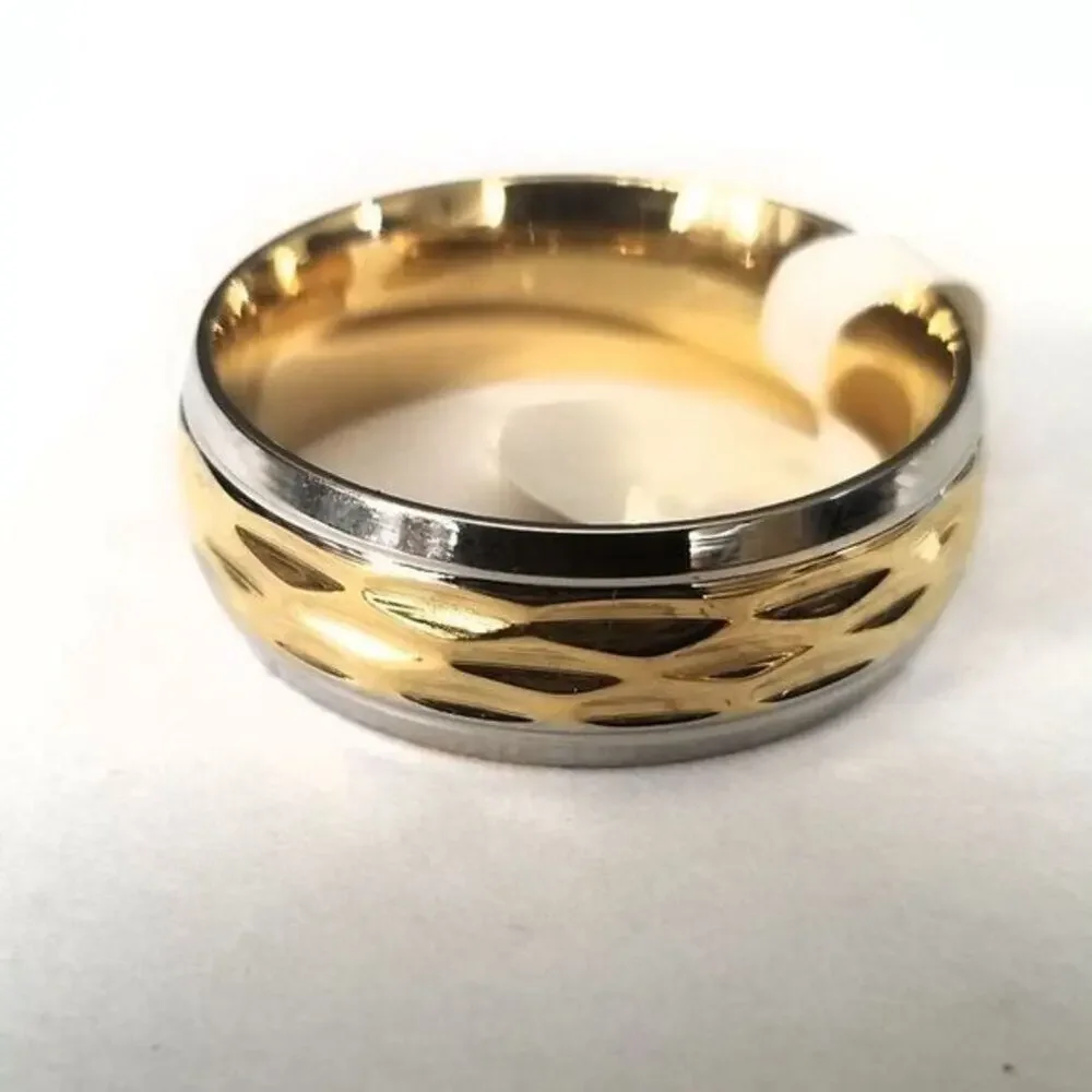 New gold and silver 316L stainless steel wedding band Hypoallergenic size‎ 14